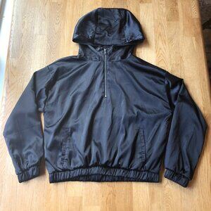 Forever 21 Black Satin Oversized Pullover Hoodie Bomber Size XS